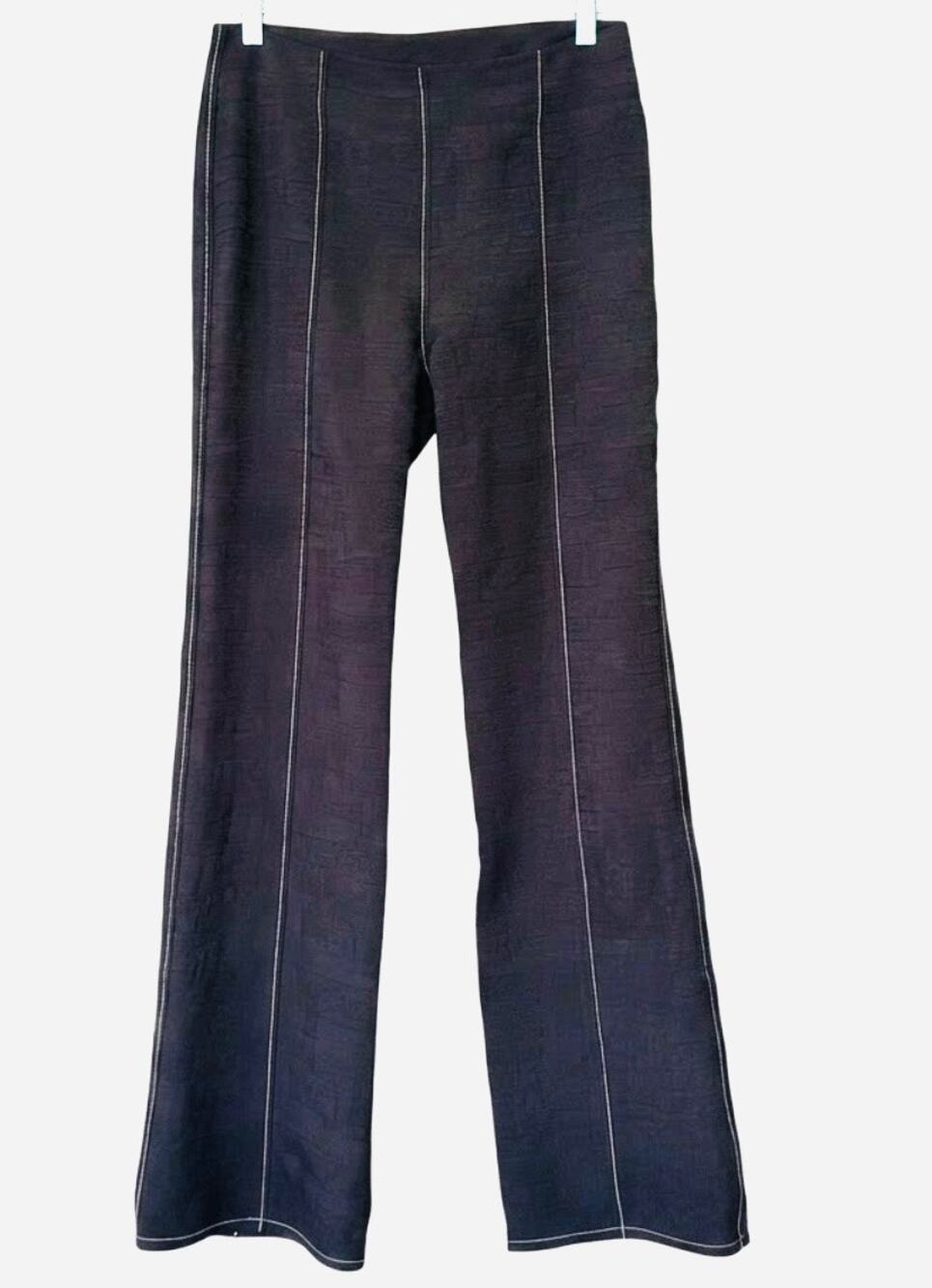 GANNI Black White Contrast Stitch Jacquard Jersey Trousers Size 38 US 6